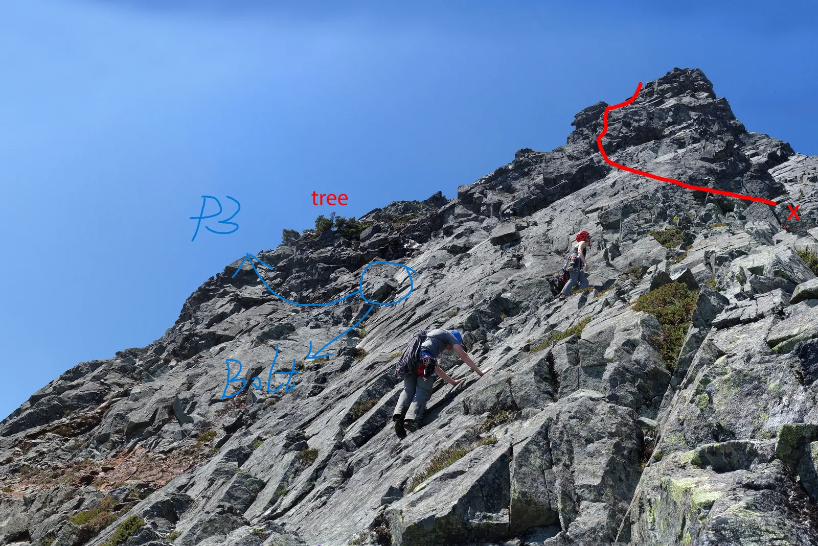 Bolt is marked in blue and our P3 route. Ignore red mark