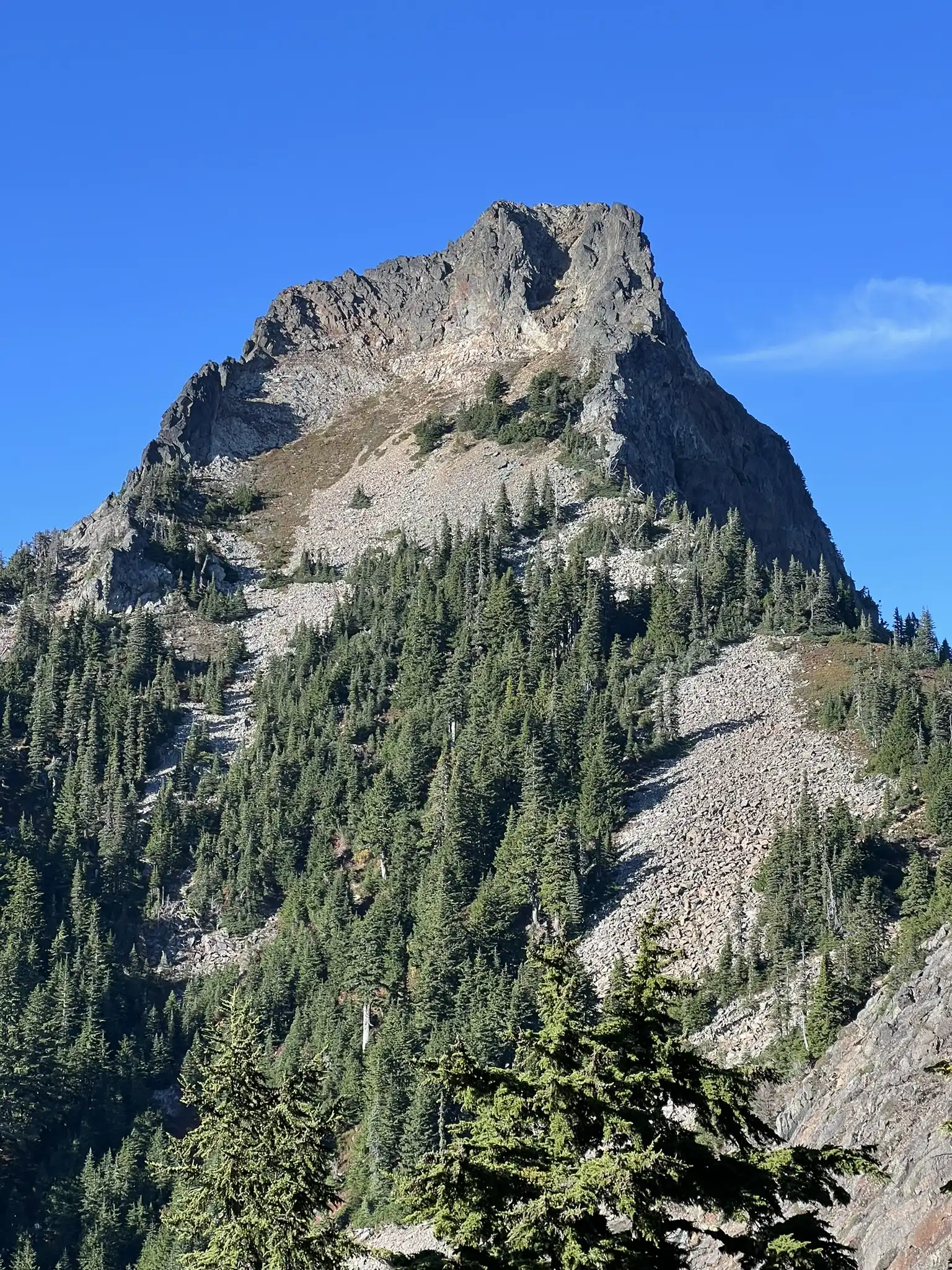 Kaleetan Peak view from first bump. Shaded gully is the route.
