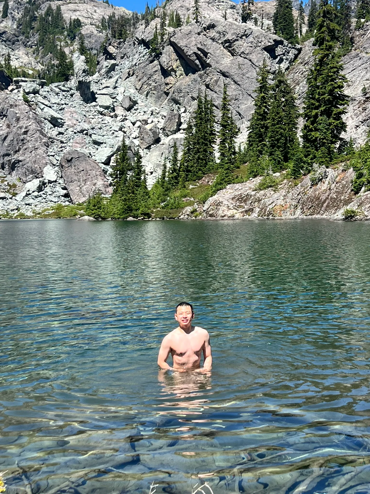 Siyi dip in the Glacier Lake